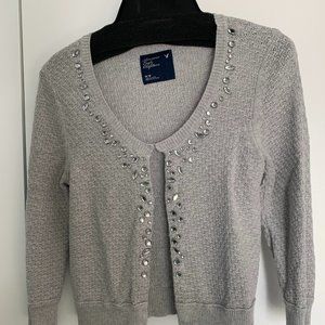 American Eagle Cropped Grey Cardigan Sweater